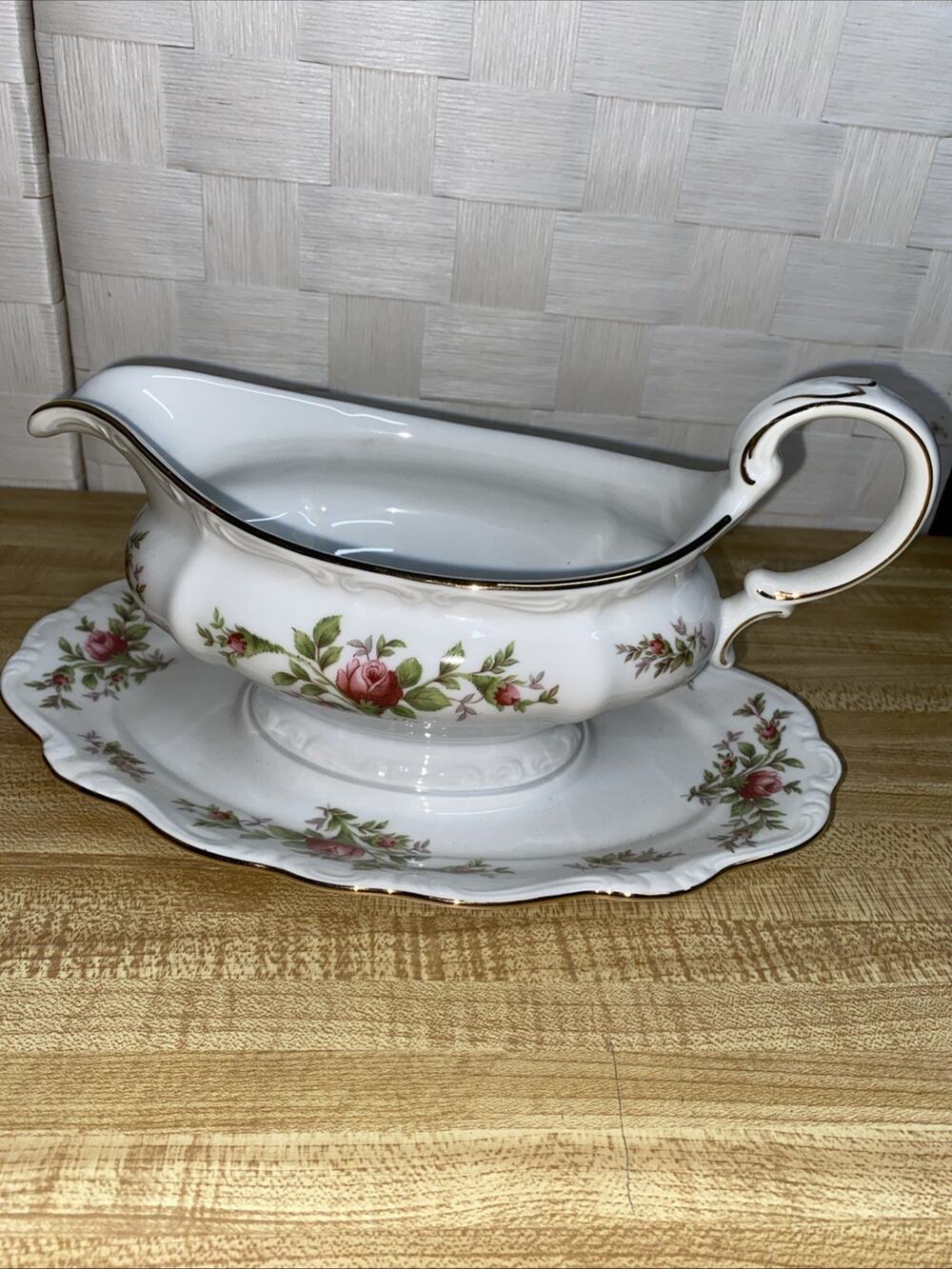 Johann Haviland China Bavaria Germany Moss Rose Gravy Sauce Boat W Underplate